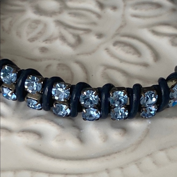 Fossil Sky Blue Crystal Rhinestone Leather Bracelet Whimsical Bohemian Sparkle - Picture 9 of 16